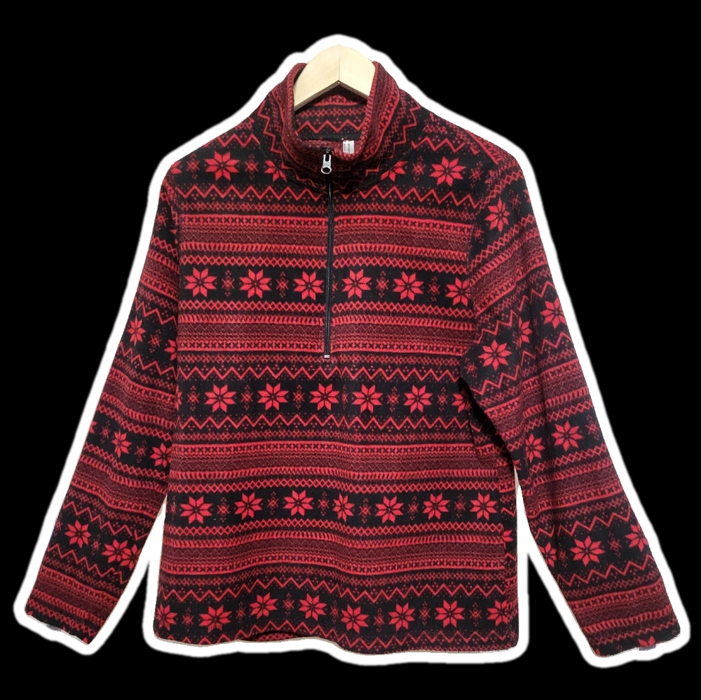 Ladies Size L Exertek LS fleece pullover zip up cowl neck sweater red black
